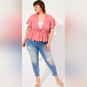 Torrid Pink Eyelet Peplum Blouse